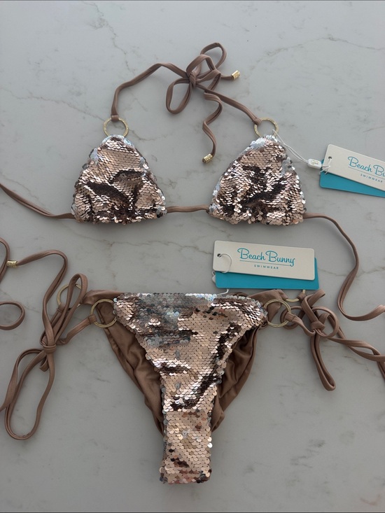 Beach Bunny Other - NWT Beach Bunny Rose-Gold Sequin Tie Bikini